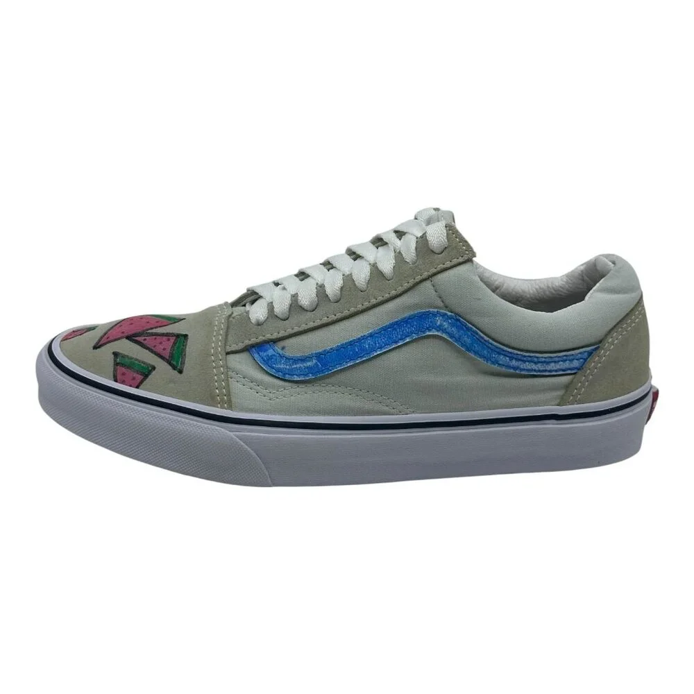 Vans Old Skool Sneakers Unisex M7.5‎ W9 Sage Green Good Custom Hand Painted Art